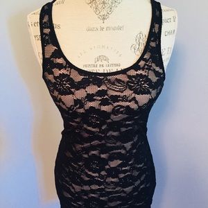 Floral Lace Aerie Dress with Tan Slip